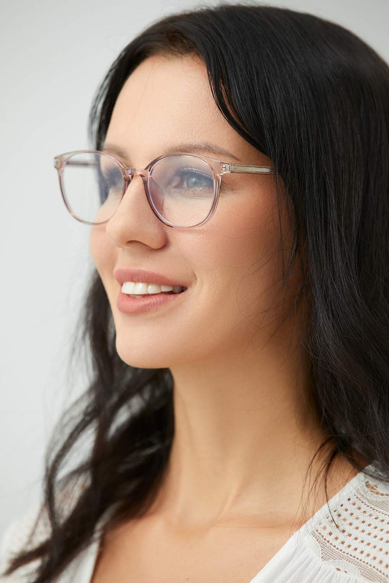 FONHCOO Blue Light Blocking Glasses Women Men Computer Eyeglasses,TR90 Fashion Round Transparent Anti Blue Light Glasses with Anti Eyestrain & UV Glare for Gaming & Reading (Flesh Pink) - Image 3